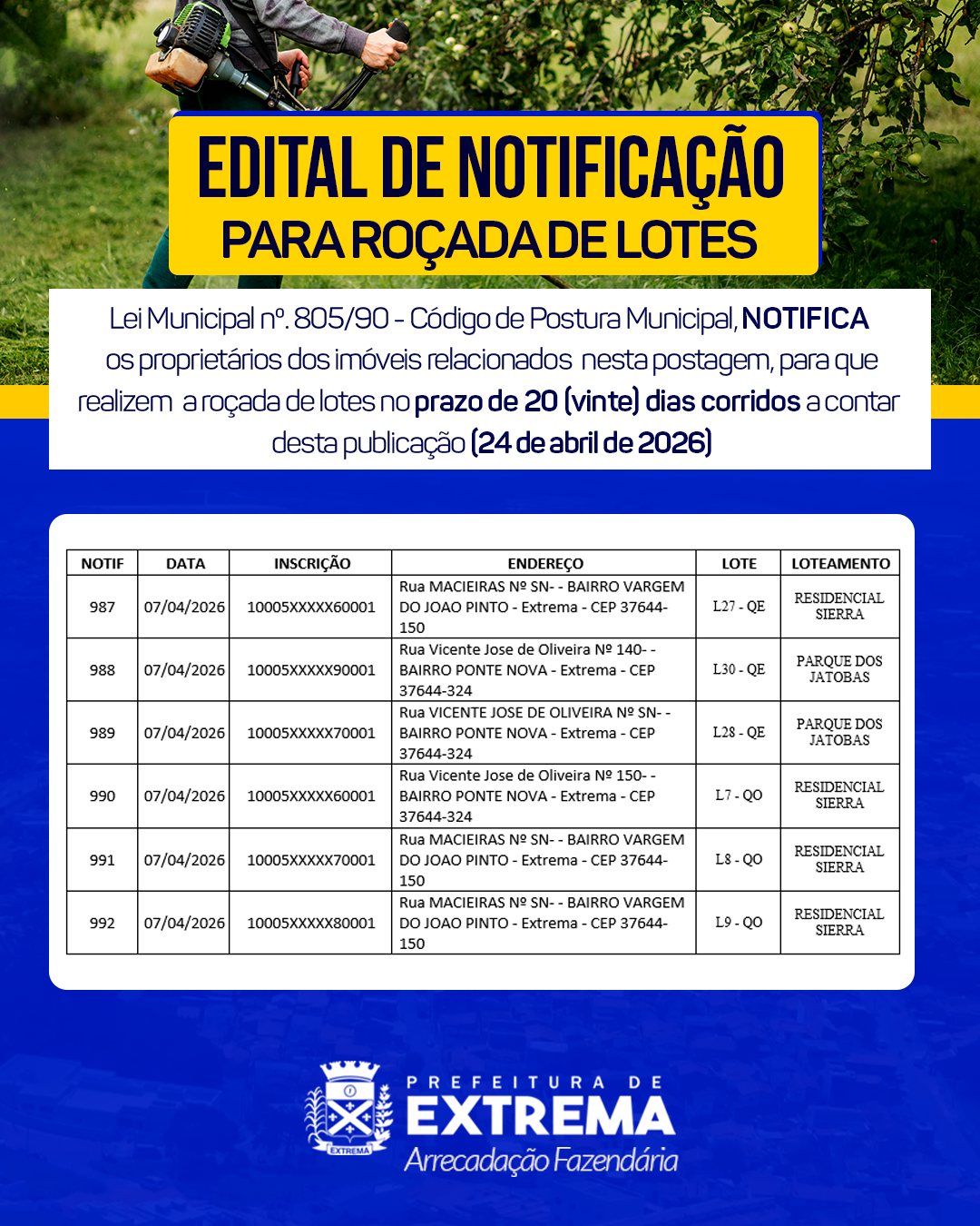 Post do instagram da Prefeitura de Mandirituba