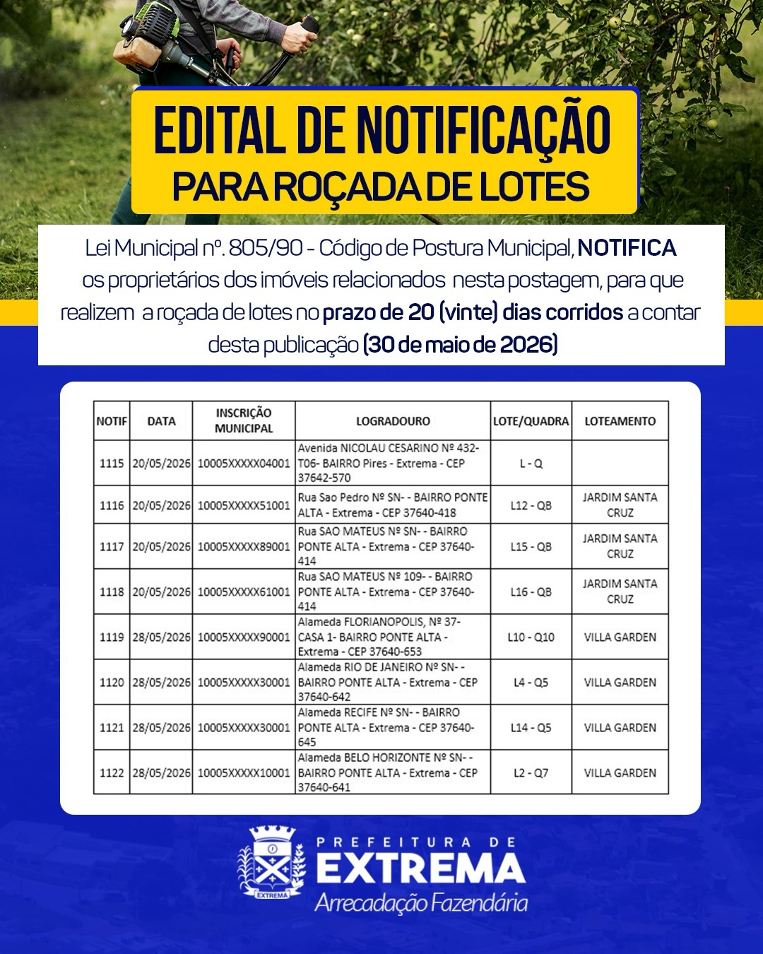 Post do instagram da Prefeitura de Mandirituba