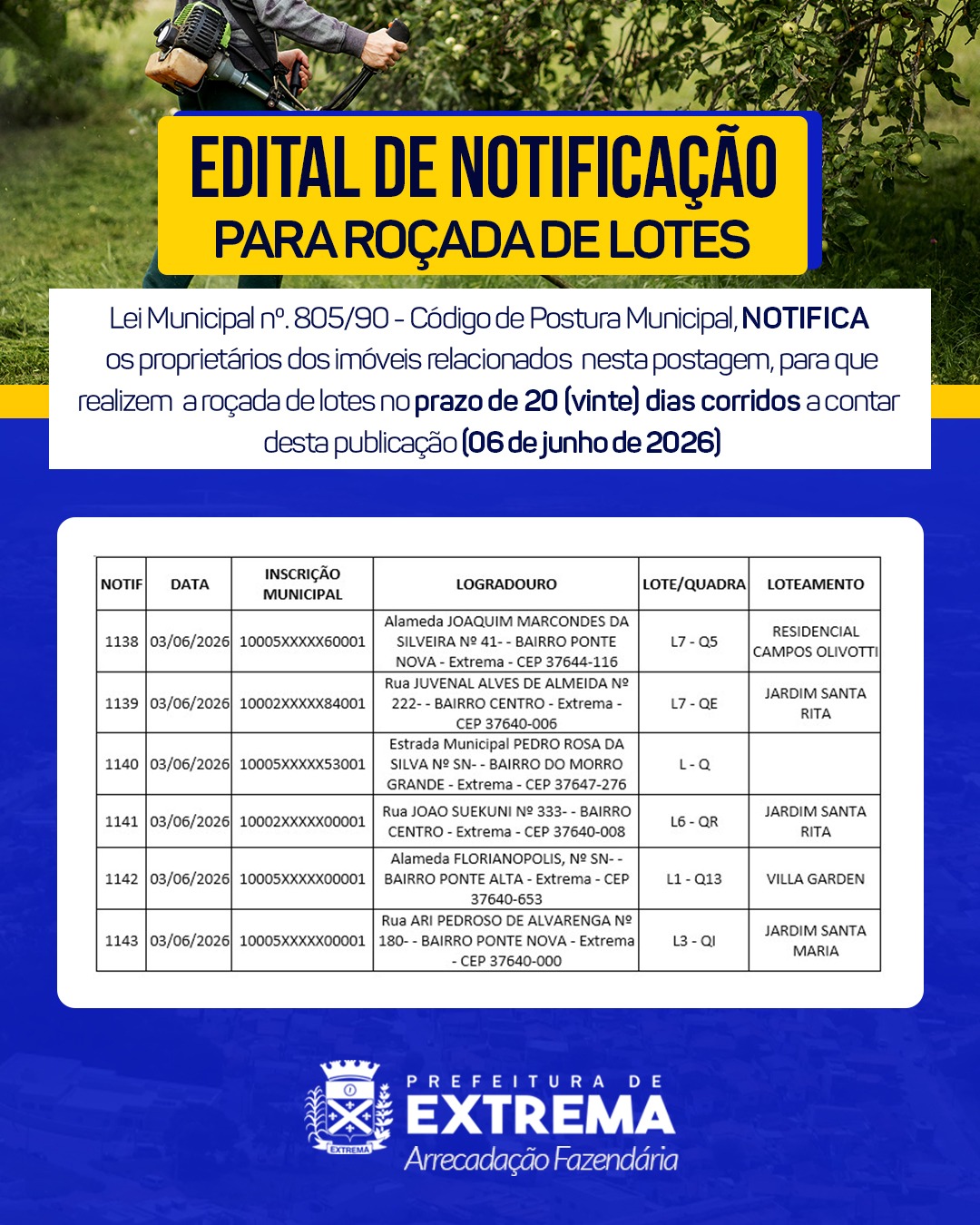 Post do instagram da Prefeitura de Mandirituba