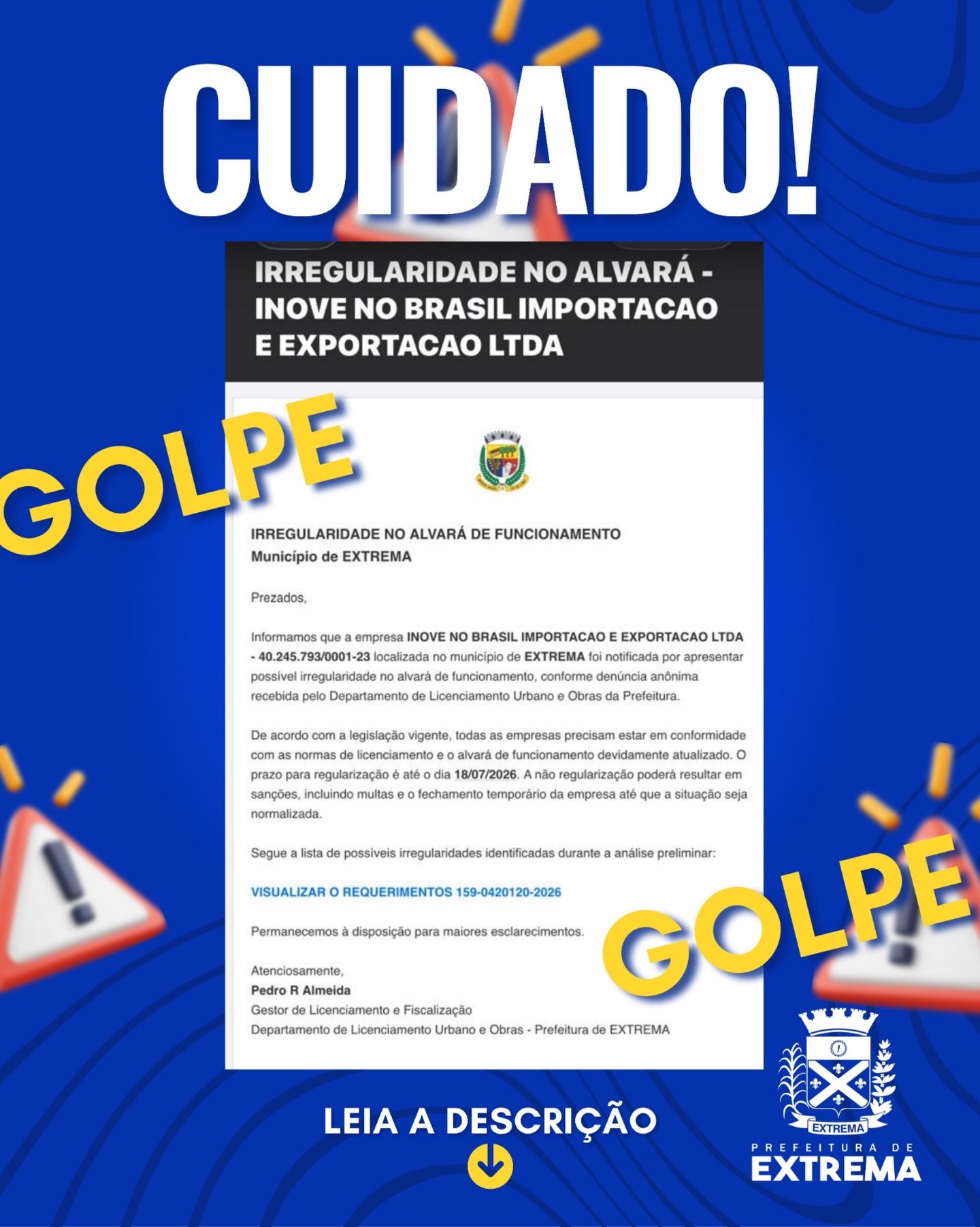 Post do instagram da Prefeitura de Mandirituba