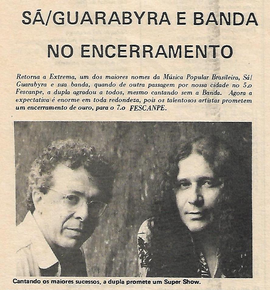 Sá e Guarabyra se apresentam no FESCANPE depois de 30 anos Extrema MG